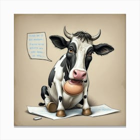 Cow Sitting On Paper Canvas Print