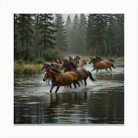 Herd Of Horses In The River 1 Canvas Print