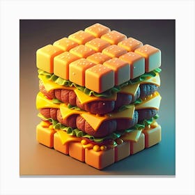 A 3d Cube Shaped Hamburger, Digital Art Canvas Print