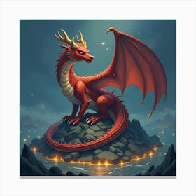 A Dragon Curled Around A Glowing Mountain Of Treasure 1 Canvas Print