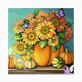 Sunflowers In A Pumpkin Canvas Print