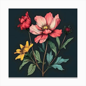 Flowers On A Black Background 7 Canvas Print