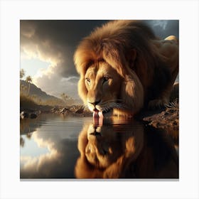 Lion Drinking Water Canvas Print