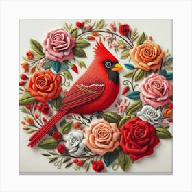 Cardinal With Flowers Canvas Print