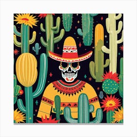 Mexican Skull And Cactus Canvas Print