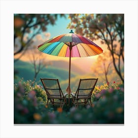 Colorful Umbrella In The Garden 1 Canvas Print