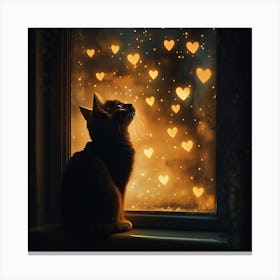 Dreamy Night Sky with Heart Stars Cat 6 Canvas Print