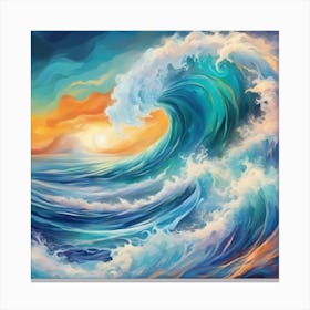 An Abstract Representation Of A Roaring Ocean Wave, With Bold Colors And Dynamic Shapes Canvas Print
