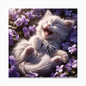 Kitten In Purple Flowers 1 Canvas Print