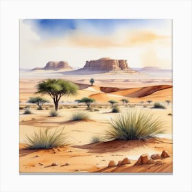 Watercolor Desert Landscape 3 Canvas Print