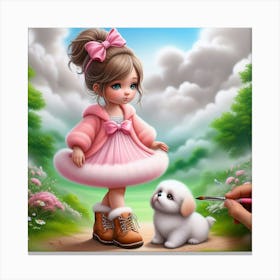 Little Girl With Puppy Canvas Print