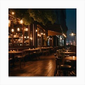 Restaurant At Night Canvas Print