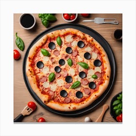 Pizza On A Wooden Table 1 Canvas Print