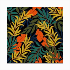 Fashionable Seamless Tropical Pattern With Bright Green Blue Plants Leaves Canvas Print