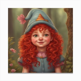  Cute Gnome Girl, Red Curly Hair, From The Woods, Vibrant, Adorable, Playful, Lush, Joyful, Detailed Canvas Print