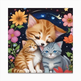 Two Kittens with mom Canvas Print