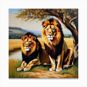 Lions By The River Canvas Print