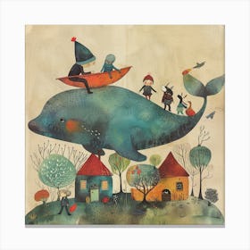 Whale And The Children Canvas Print