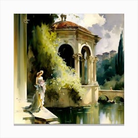 Lady By The Pond Canvas Print