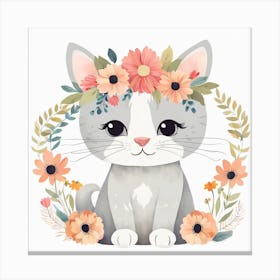 Floral Baby Cat Nursery Illustration (13) Canvas Print