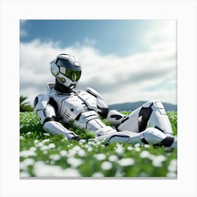 Robot Laying In The Grass 3 Canvas Print