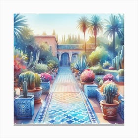 watercolor pastell Jardin Majorelle Morocco Modern Blue Illustration 5 Art Print.. Canvas Print