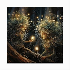 Two Fairies In The Forest Canvas Print