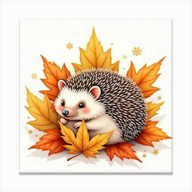 Hedgehog In Autumn Leaves 1 Canvas Print