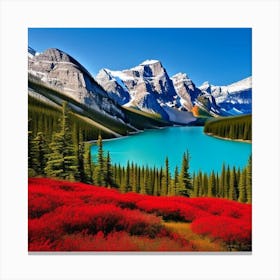 Red Flowers In The Mountains Canvas Print