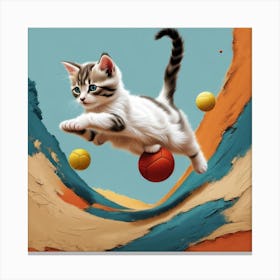 Cat Playing With Balls Canvas Print