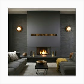 Modern Living Room With Fireplace 10 Canvas Print