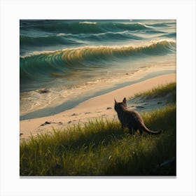 Cat On The Beach 2 Canvas Print