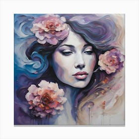 Woman And Wild Blooms Canvas Print