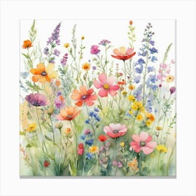 Multicolored Wildflowers Watercolor Field Drawin 03 Canvas Print