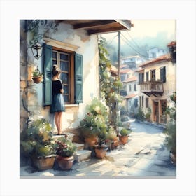 Girl Looking Out Window Canvas Print