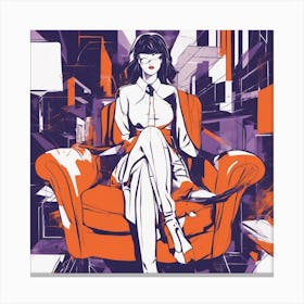 Drew Illustration Of Girl On Chair In Bright Colors, Vector Ilustracije, In The Style Of Dark Navy A Canvas Print