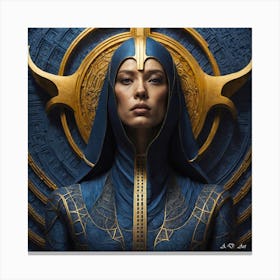 A Old Mystical Nordic Woman Cloaked In Traditional Qipao With Gold And Blue Elements Canvas Print