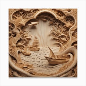 375291 Wooden Sculpture Of A Seascape, With Waves, Boats, Xl 1024 V1 0 Canvas Print