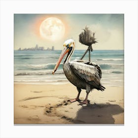 Pelican On The Beach 4 Canvas Print