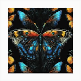 Butterflies On A Black Background Canvas Print