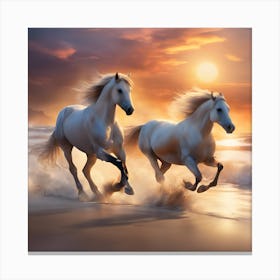 0 Horses Galloping On The Beach At Sunset Esrgan V1 X2plus Canvas Print