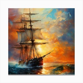 Sailing Ship At Sunset Canvas Print