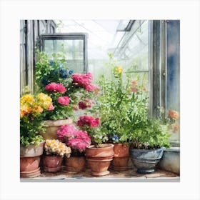 Watercolor Greenhouse Flowers 9 Canvas Print
