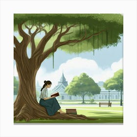 Girl Reading Under A Tree Canvas Print