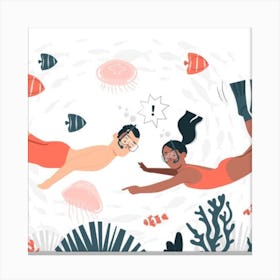 Couple Scuba Diving Underwater Canvas Print