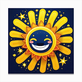 Lovely smiling sun on a blue gradient background 88 Canvas Print