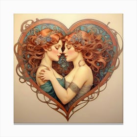 Two Lovers In A Heart Canvas Print