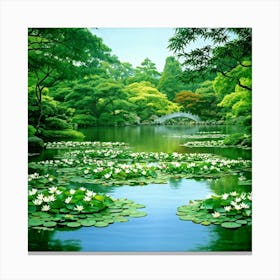 An Extended Journey Through The Lush Tropical Foliage Of A Japanese Garden Featuring Vivid Green L (1) Canvas Print