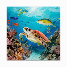 Turtle In The Sea Canvas Print