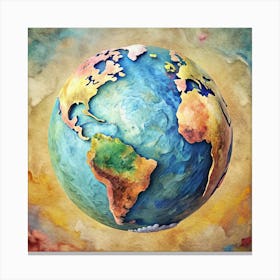 Watercolor Globe Of The Earth Canvas Print